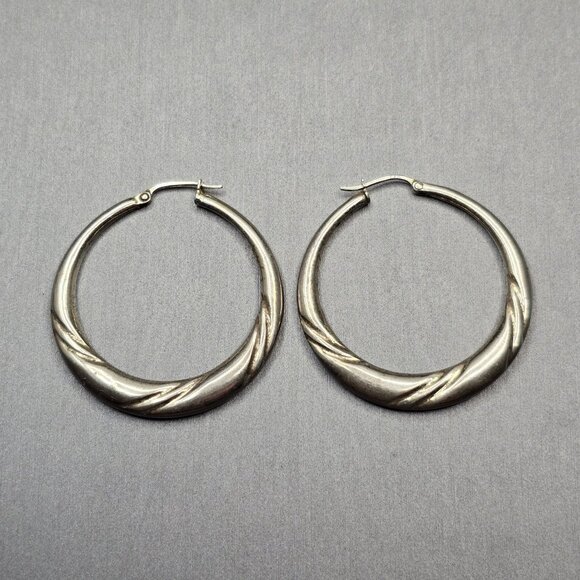 Sterling Silver 925 Twisted Hoop Earrings 1.5" Ribbed Hinged Signed FAS 4.9g - Picture 3 of 5